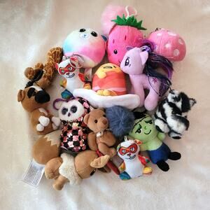Plushie Keychains Bag Clips Lot Teddy Bear, Pony, Pink, Animals, Pokemon